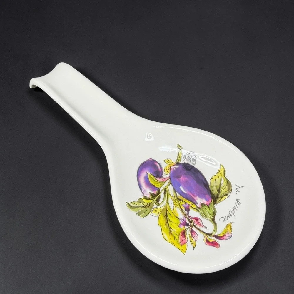 Effetti Home Handmade in Italy Ceramic Spoon Rest Le Verdure Eggplant Botanical‎